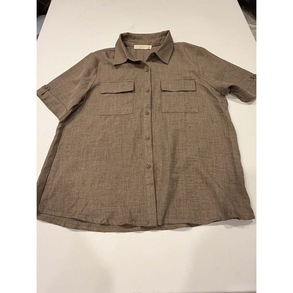 Fair Haven Utility Shirt XL Safari Gorpcore Olive Brown Roll Sleeve Top